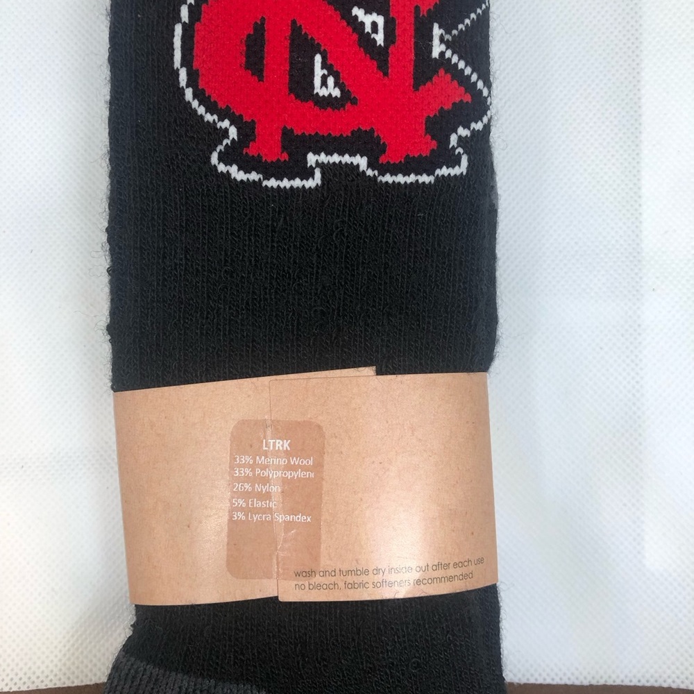 North Carolina, TCK wool crew socks. Unisex size large.